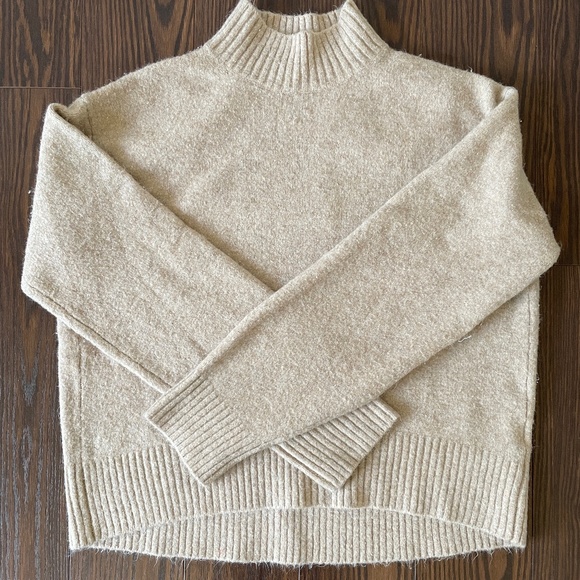 Uniqlo - Soufflé Yarn Mock Neck Sweater - Tan - Picture 1 of 4